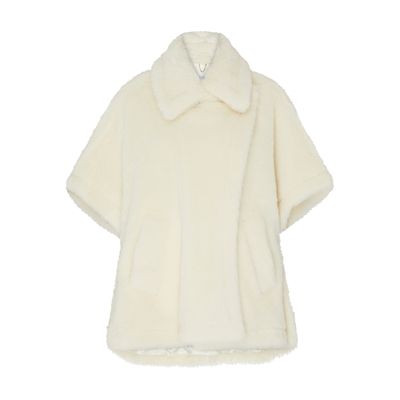 Max Mara Cape In Alpaca And Wool Teddy Fabric In White