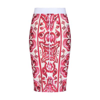 Dolce & Gabbana Majolica-print Marquisette Pencil Skirt In Tris_maioliche_fuxia