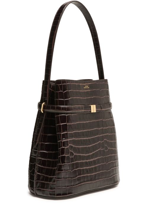 TOTEME Belted croco-embossed bucket bag