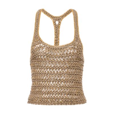 ALBERTA FERRETTI CROP TOP IN LINEN RIBBON AND GOLD CHAIN