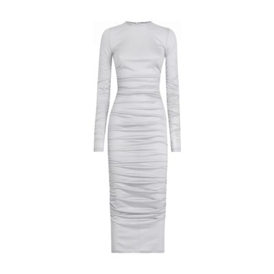 Dolce & Gabbana Draped Wool Jersey Calf-length Dress In Multicolor