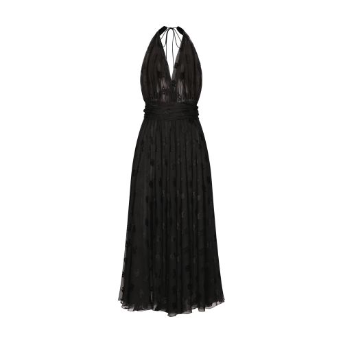 Dolce & Gabbana Dévoré Satin Calf-length Dress With All-over Dg Logo In Black