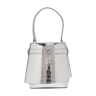 Givenchy Shark Lock Bucket Bag In Crocodile Effect Leather In Silver