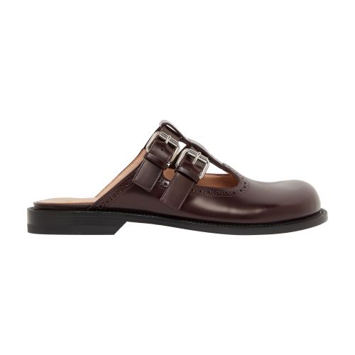 Loewe Brown Waxed Calfskin Campo Mary Jane Sabot In Burgundy