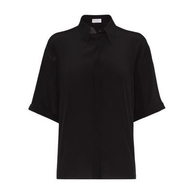 Brunello Cucinelli Monili Bead-mbellished Silk Shirt In Black
