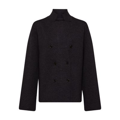 Totême Double Breasted Wool Knit Blazer In Dark Grey Melange