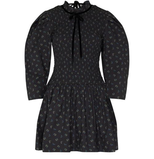 GANNI Printed cotton mini smock dress