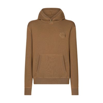 Dolce & Gabbana Wool And Silk Hoodie With Dg Patch In Brown