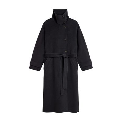 Soeur James Longline Belted Coat In Black