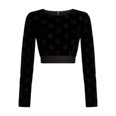 Dolce & Gabbana Cotton Chenille Crop Top With Logo In Black