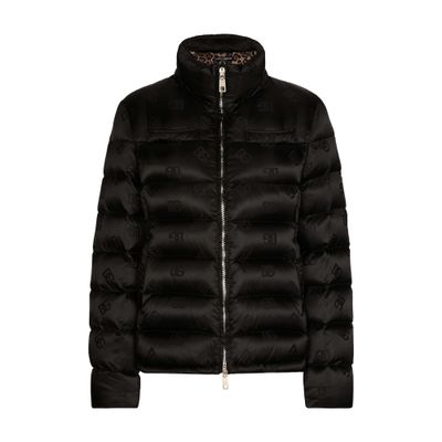 Dolce & Gabbana Padded Satin Jacquard Down Jacket With All-over Dg Logo In Black