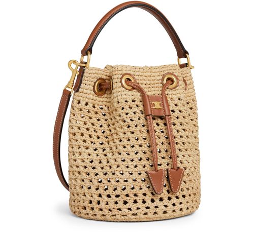 CELINE Teen Clara bag in raffia and calfskin