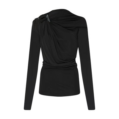 Victoria Beckham Long Sleeve Draped Jersey Top In Black