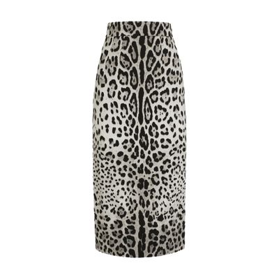 Dolce & Gabbana Leopard Print Charmeuse Longuette Skirt In Multicolor