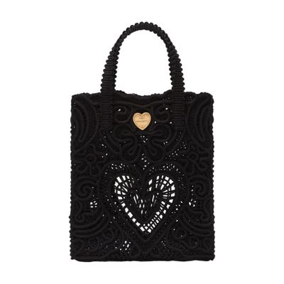 Dolce & Gabbana Small Cordonetto Lace Shopper In Black