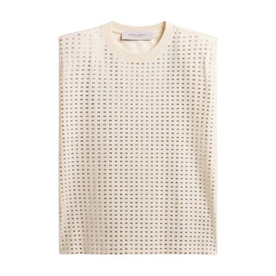Golden Goose Aged White Sleeveless T-shirt Embellished With Crystals In White