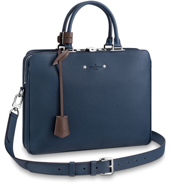 Authentic Louis Vuitton Armand Briefcase Bag In Blue Taurillon Leather