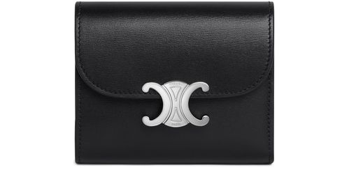 CELINE Triomphe small flap in shiny calfskin wallet