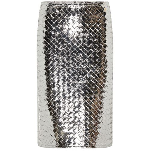 BOTTEGA VENETA Intrecciato lamb leather metallic skirt