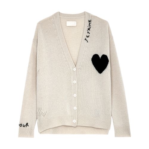 Zadig & Voltaire Mirka Intarsia Heart Embroidered Cashmere Cardigan In Judo