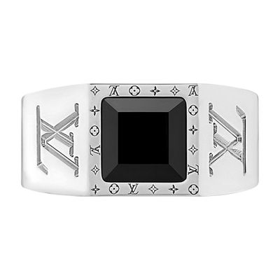 Louis Vuitton Lv Onyx Signet Ring In Silver