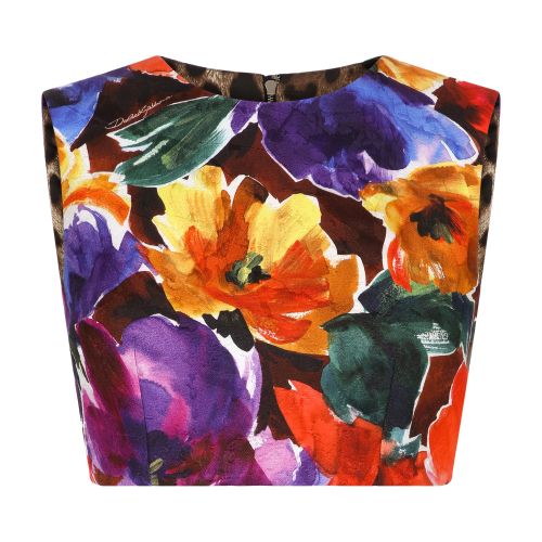 Dolce & Gabbana Brocade Crop Top With Abstract Flower Print