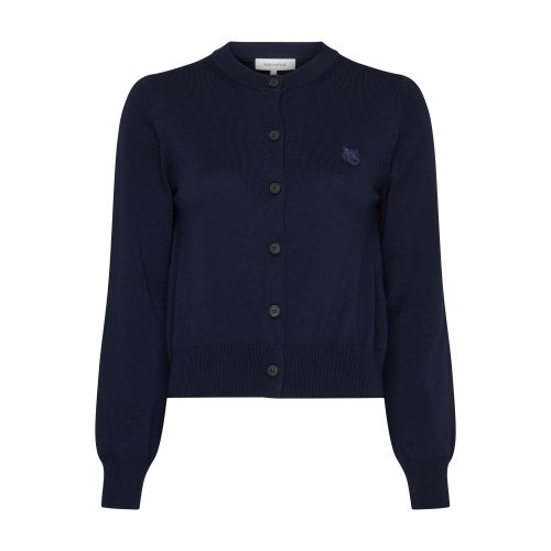 Maison Kitsuné Merino Wool Cardigan With Embroidered Fox Patch In Ink_blue