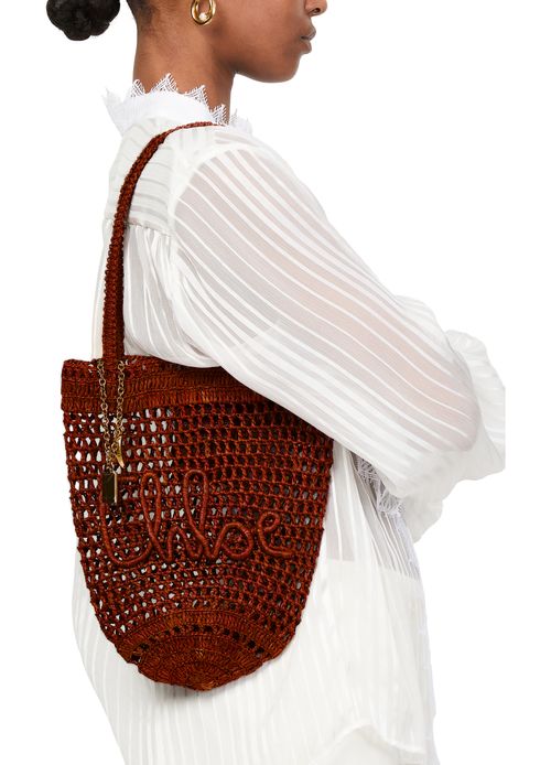 CHLOE Summer Banana small raffia tote bag