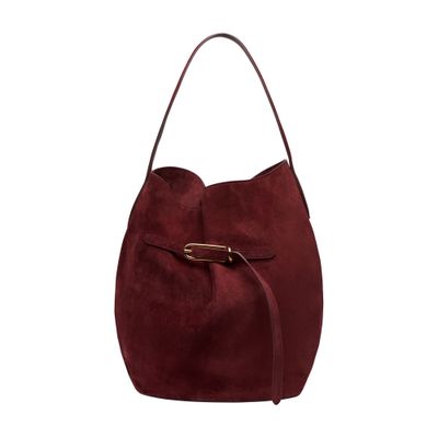 Liffner Large Belted Suede Bucket Bag In Burgundy