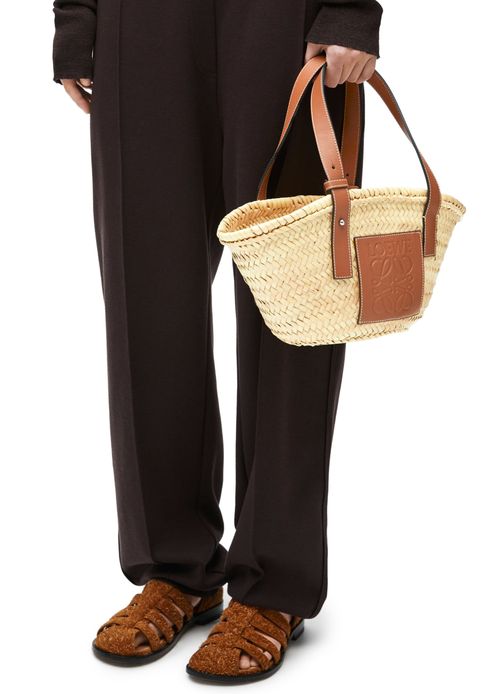 LOEWE Anagram Basket bag in raffia and calfskin