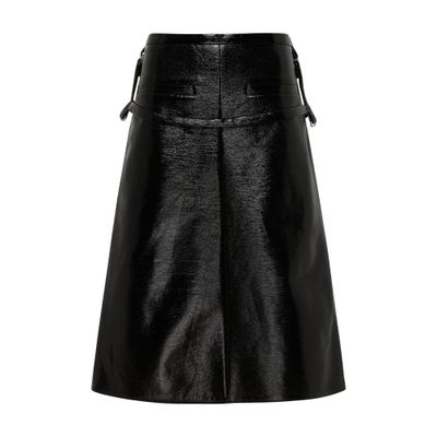 Courrèges Strap-detailed Crinkled-patent Midi Skirt In Black