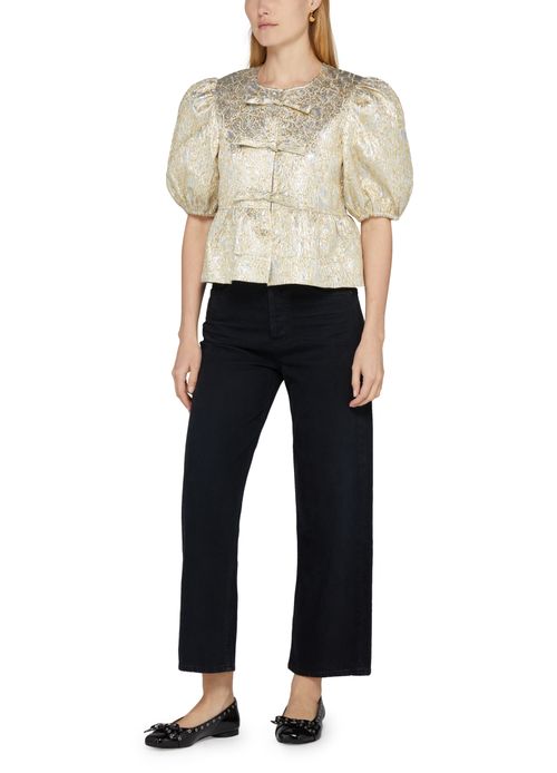 GANNI Metallic cloque peplum blouse