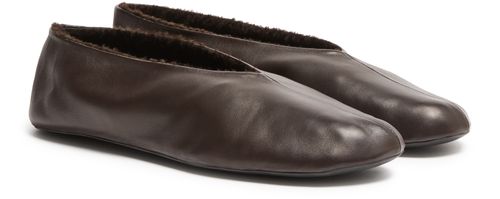 THE ROW Stella ballet flats in leather and shearling