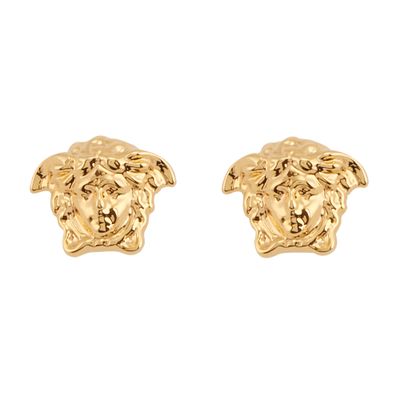 Versace Mens Gold Medusa Head Brass Stud Earrings In Oro Caldo