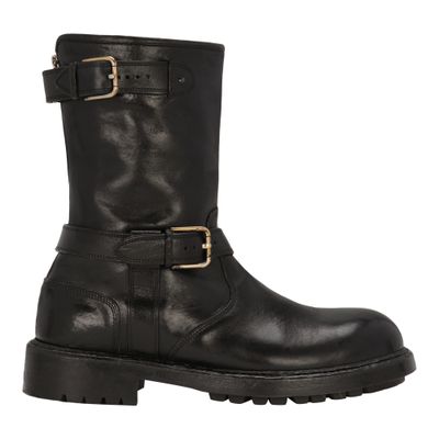 Dolce & Gabbana Men's Black Leather Biker Boot Size 43
