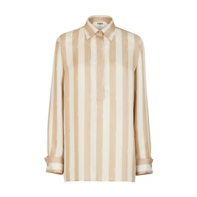 Fendi Beige Pequin-stripe Silk Shirt In Beige