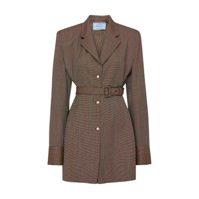 Shop Prada Belted Blazer In Brown