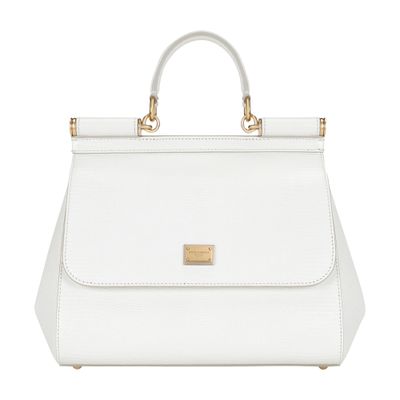 Dolce & Gabbana Medium Sicily Iguana-effect Shoulder Bag In Optical White