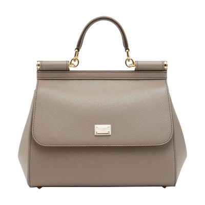 Dolce & Gabbana Grey Leather Sicily Big Top Handle Bag In Light_mud