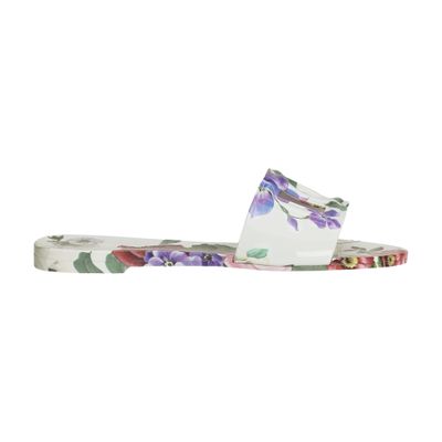 Dolce & Gabbana Bianca Floral Rubber Dg Flat Sandals In Multicolor