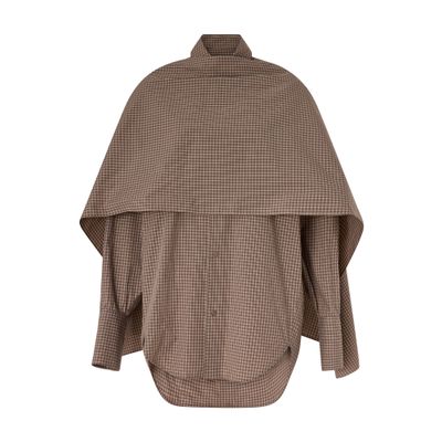 Darkpark Georgia Micro-check Cotton Shirt With Detachable Scarf In Brown
