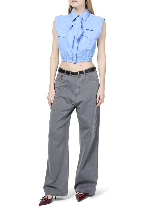 MIU MIU Kurze ärmellose Bluse mit abnehmbarem Schal