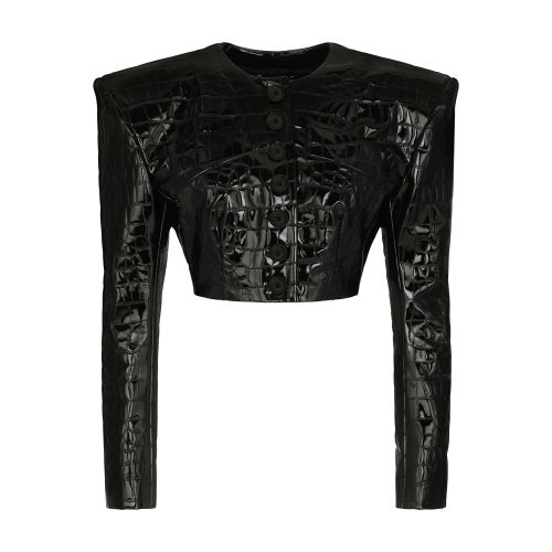 Cropped single-breasted jacket with alligator print