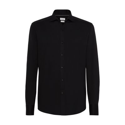 Brunello Cucinelli Spread-collar Cotton Shirt In Black