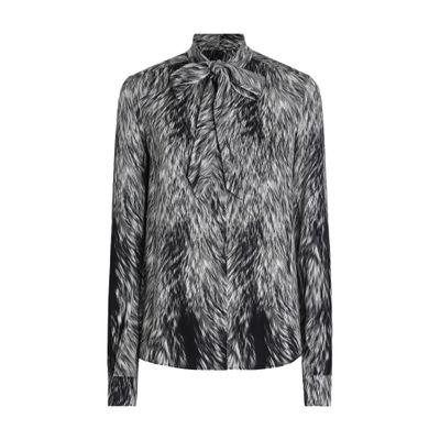 Dolce & Gabbana Fur-print Charmeuse Shirt With Pussy-bow In Multicolor