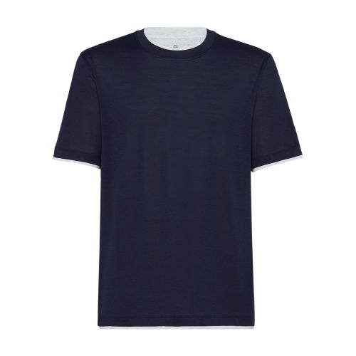 Shop Brunello Cucinelli T-shirt With Superimposed Effect In Cobalt