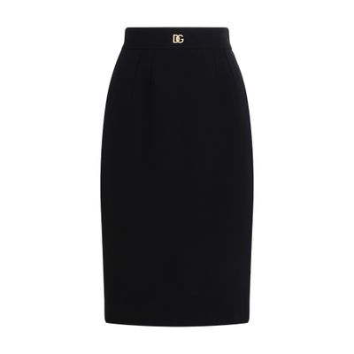 Dolce & Gabbana Wool Midi Pencil Skirt With Dg Logo In Black