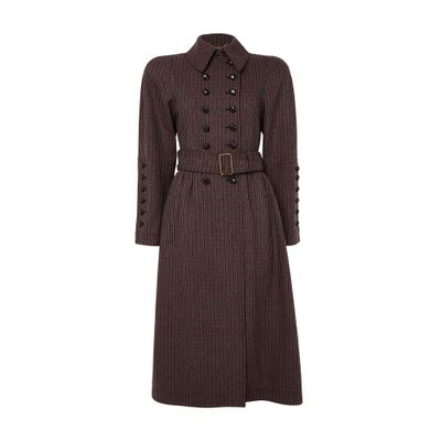 Chloé Chloe Houndstooth Double-breasted Belted Wool Coat In Brown