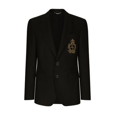 Shop Dolce & Gabbana Single-breasted Wool And Cashmere Jacket With Patch In Black