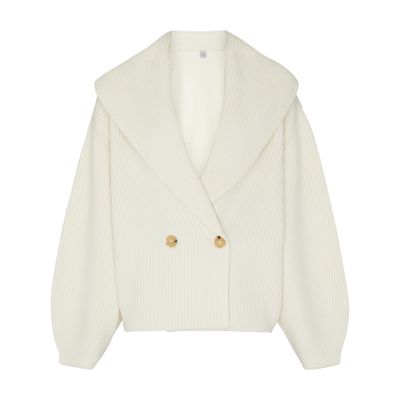 Totême Toteme Double Breasted Shawl Collar Wool Blend Rib Cardigan In White